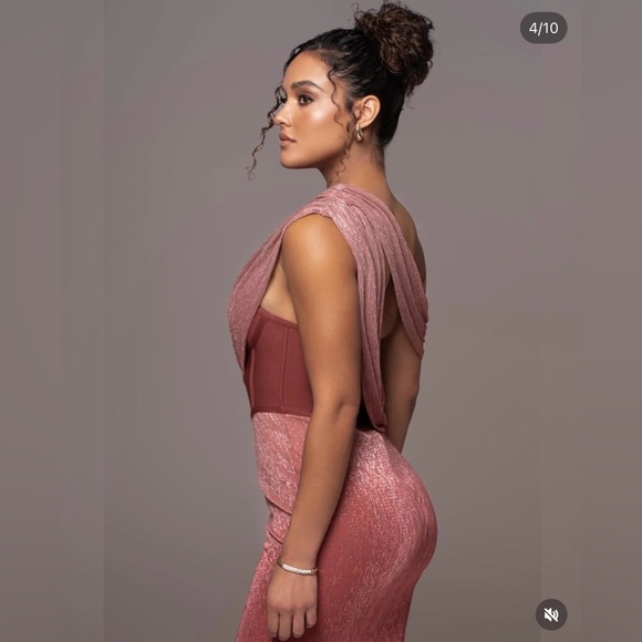 RED CELESTINA DRAPED MAXI DRESS Elegant Off-Shoulder Burgundy Dress - Picture 3 of 5